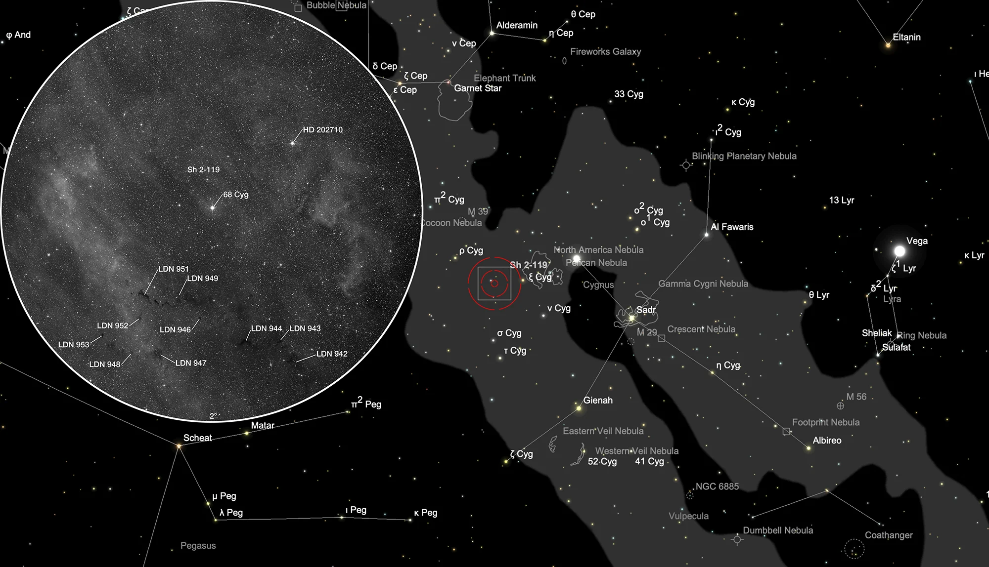 Finder Chart Clamshell Nebula (Sh 2-119)