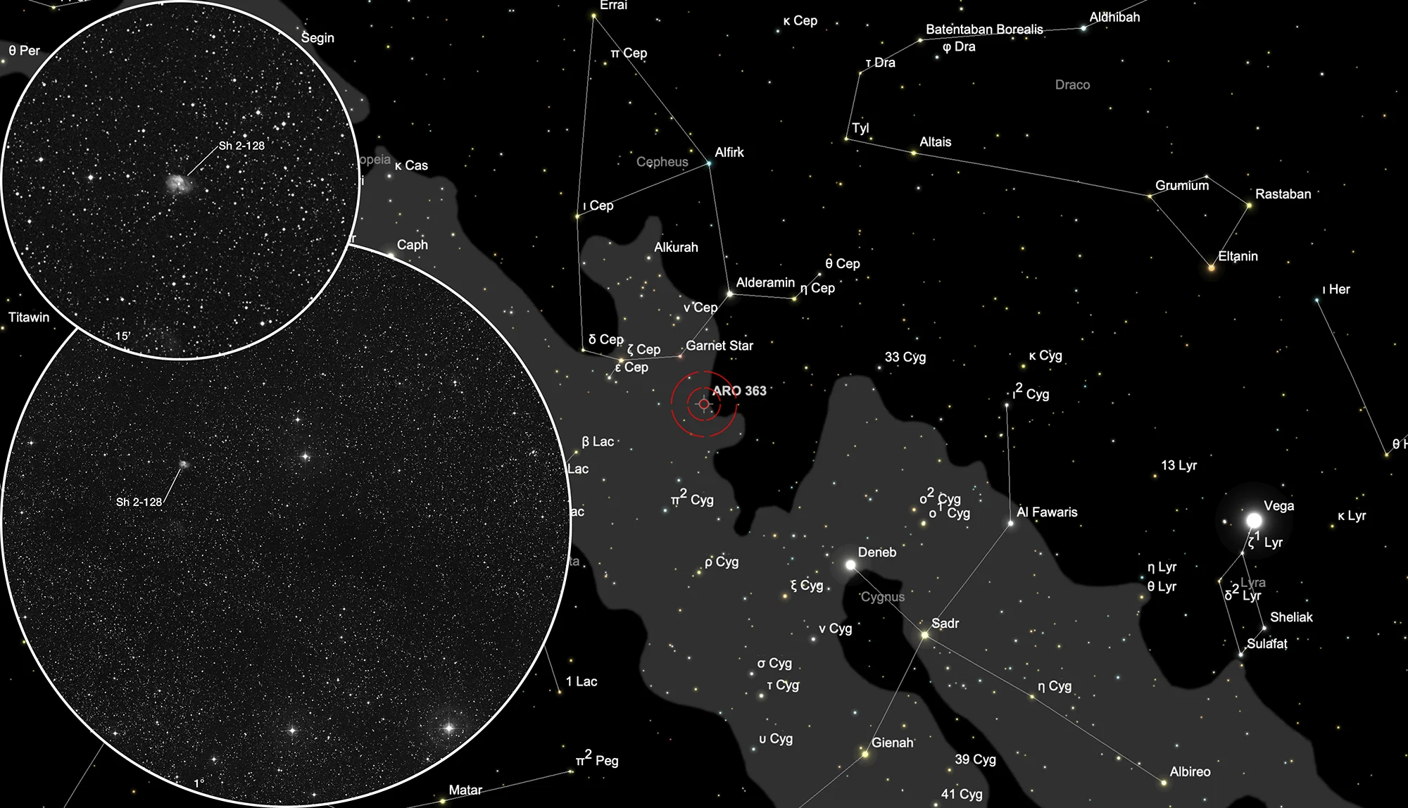 Finder Chart Galactic Nebula Sh 2-128 (Abell 77)