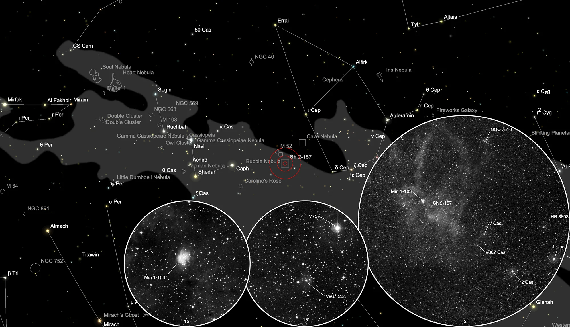 Auffindkarte Hummerscheren-Nebel (Sh 2-157)