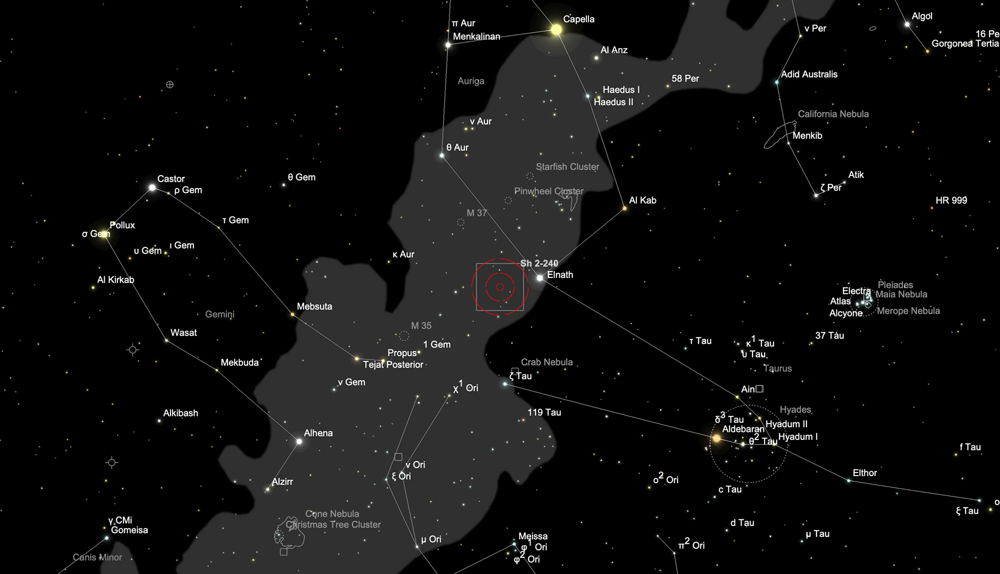 Finder Chart Spaghetti Nebula (Simeis 147, Sh 2-240)