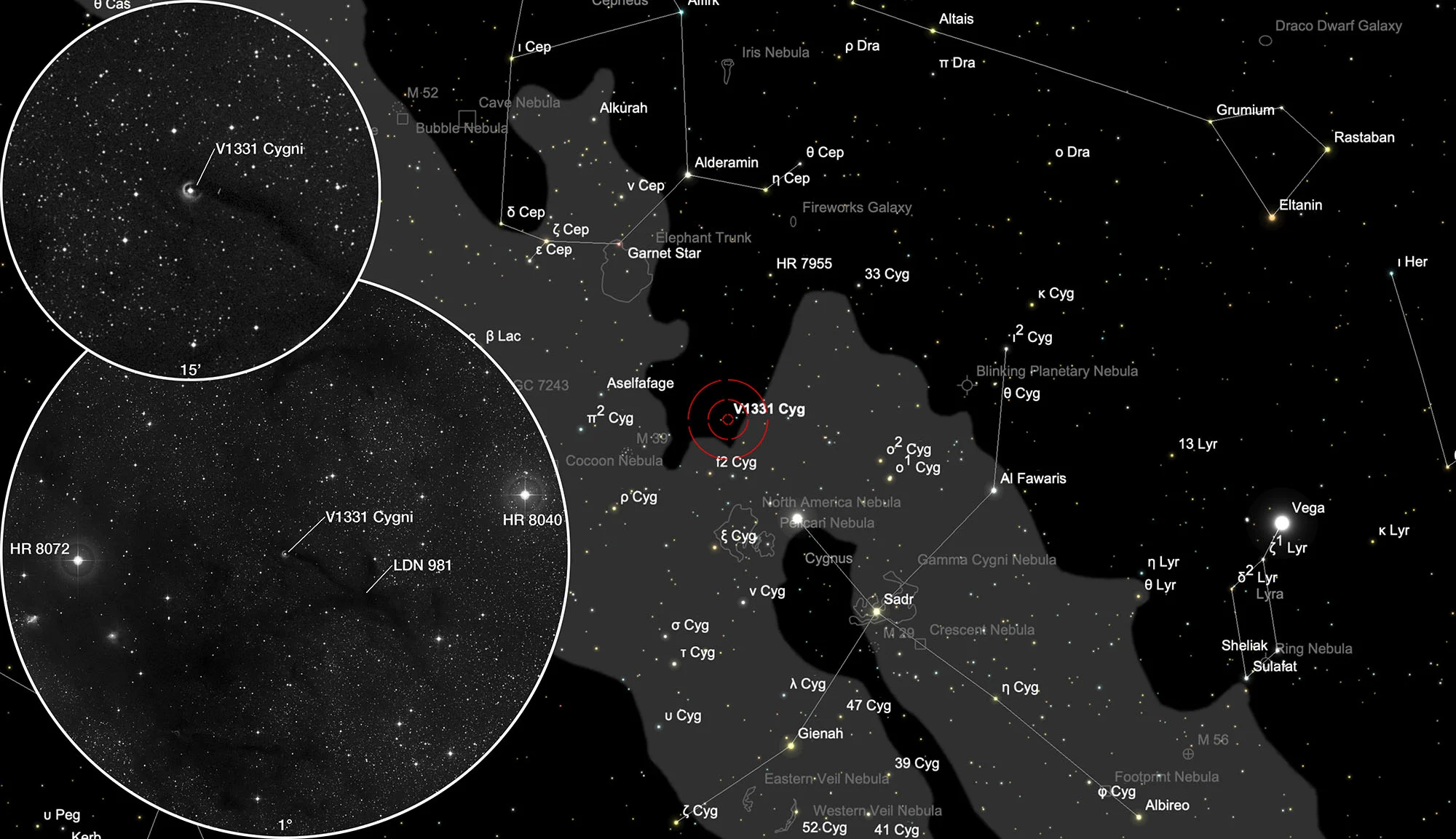 Karte V1331 Cygni (LkHα 120)