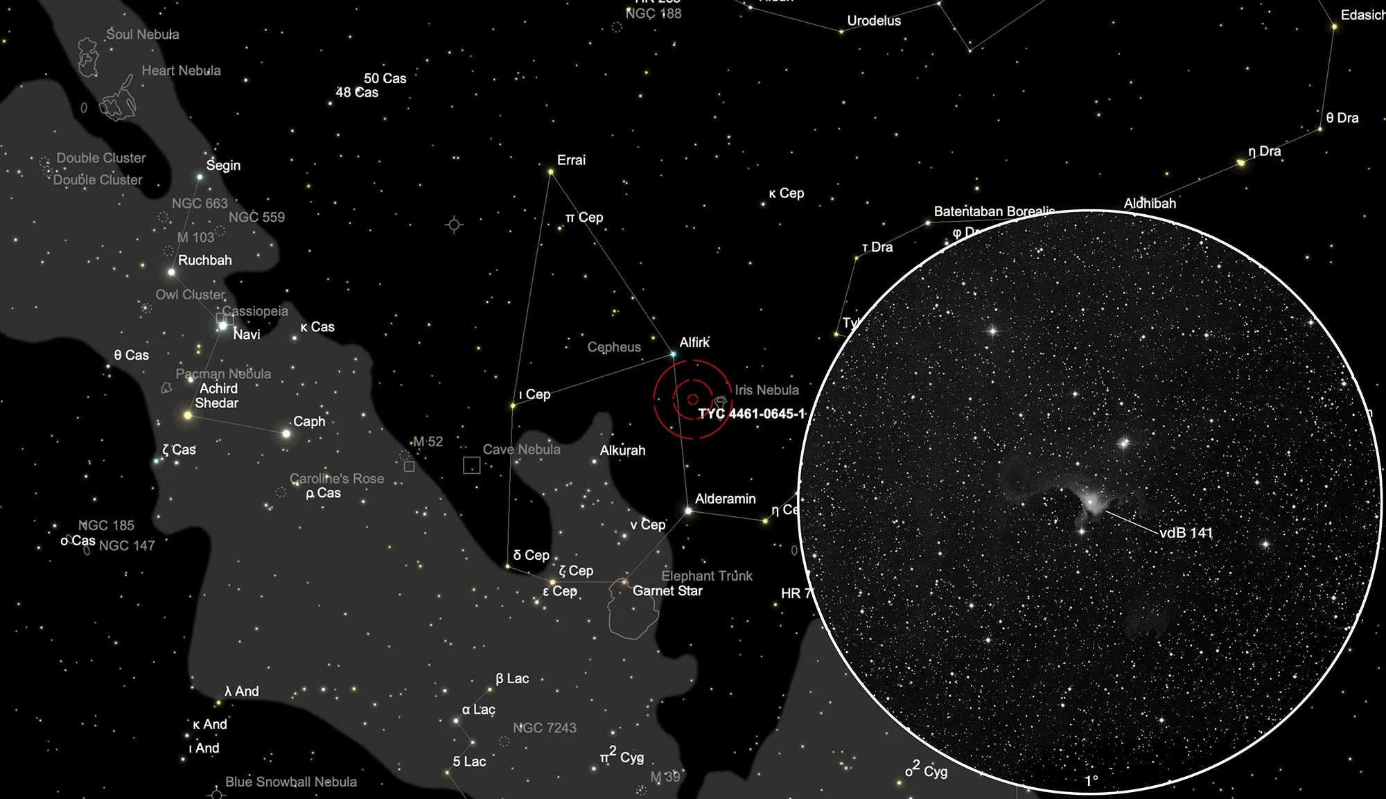 Finder Chart Ghost Nebula (Sh 2-136, vdB 141)